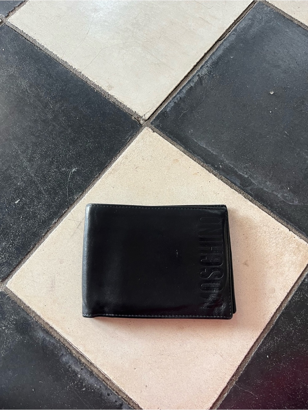Moschino Black Leather Money Clip Wallet with Embossed Logo
